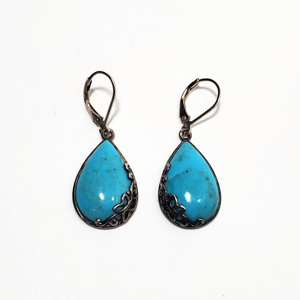 Sally C Treasures Sterling Silver Turquoise Teardrop Dangle Earrings SX 925